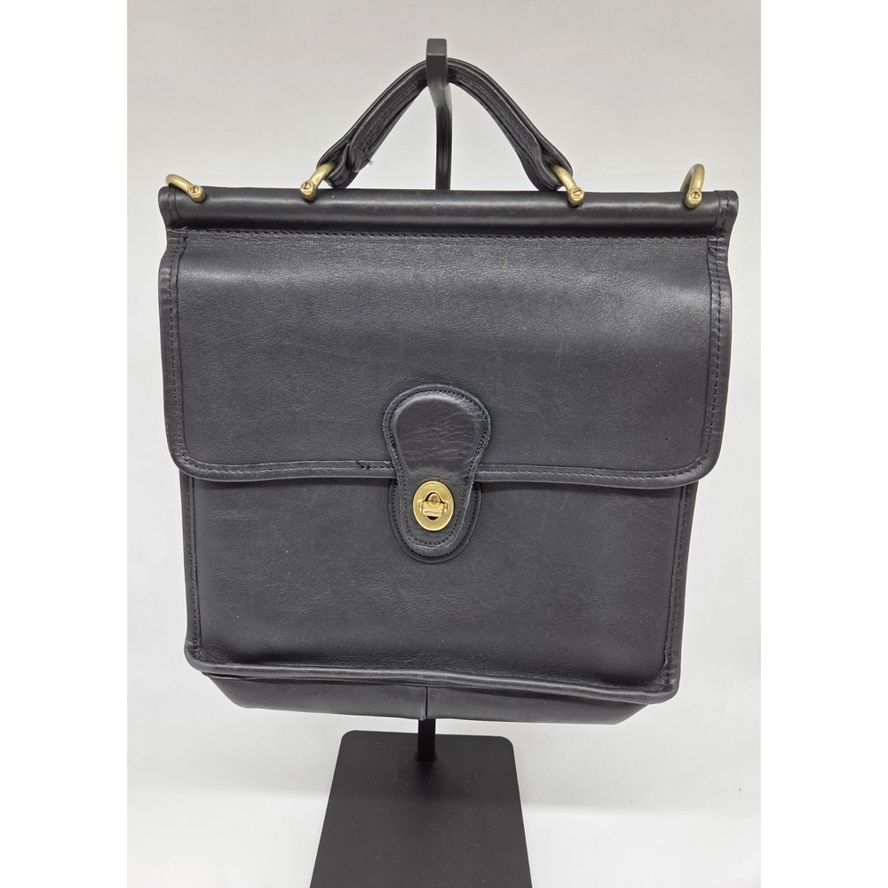 Easy Spirit Black Leather Top Handle Bag Gold Turn Lock USA Made Vintage...